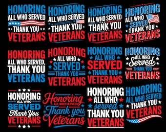 Paquete de 12 imágenes PNG en honor a todos los que sirvieron. Gracias por el Día de los Veteranos. Imágenes PNG de veteranos estadounidenses. Gracias a los veteranos. Agradecimiento militar. Veterano patriota.