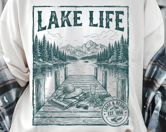 Lake Life PNG Bundle (5 Colors) – Summer Lake Vacation Shirt Design, Retro Lake Stamp Screen Print Digital Download