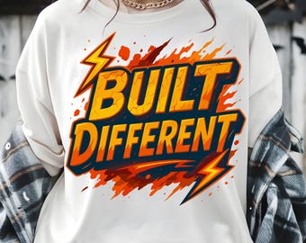 Neon Grunge Graffiti PNG: "Built Different" Streetwear Design (Digital Download