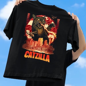Catzilla T-Shirt, Retro Japanese Movie Catzilla Poster, Funny Cat Lover Gift