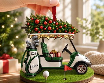 Personalized Golf Cart Christmas Ornament, Custom Golfer Acrylic Ornament, Golf Lover Gift, Golf Bag Ornament