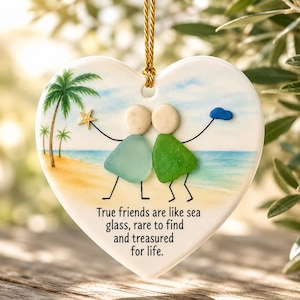 Sea Glass Friendship Ornament, Coastal Best Friend Gift, Beach Inspired Christmas Ornament, Sea Glass Art Keepsake,Personalized Friend Decor