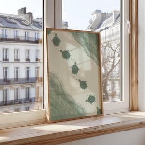 Watercolour Baby Turtle Path - Sage Green - Wall Art Poster Print - Minimal Home Decor