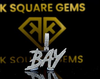 Custom Moissanite Letter Pendant: Iced Sterling Silver Hip Hop Jewelry