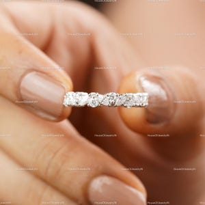 Wedding Band, Marquise & Round Moissanite Band, Stackable Band, Full Eternity Band, Prong Set Band, Matching Band, Anniversary Gifts For Her