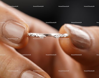 Moissanite Open Gap Wedding Band, Marquise & Round Cut, Stackable Band