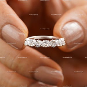 Wedding Band, Marquise & Round Moissanite Band, Stackable Band, Full Eternity Band, Prong Set Band, Matching Band, Anniversary Gifts For Her