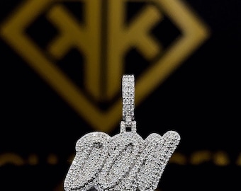 Custom Moissanite Letter Small Pendant: Sterling Silver Hip Hop Jewelry