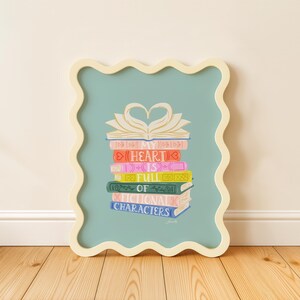Book Stack Art Print, Fictional Characters, Colorful Bookish Wall Decor