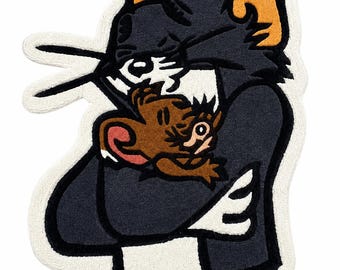 Hand Tufted Tom & Jerry Rug: Wool Cartoon Art