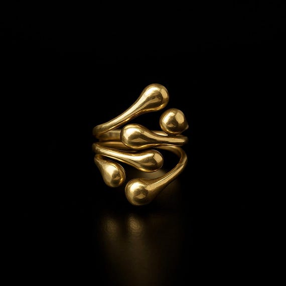 Handcrafted Brass Teardrop Ring, Boho Wrap, Adjustable Statement Jewelry