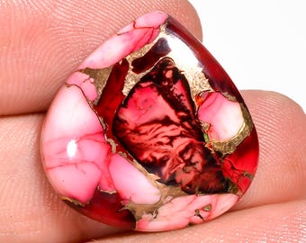 Cabujón en forma de corazón de turquesa y cobre rojo, gema de 14 quilates