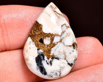 Cabujón de turquesa búfalo blanco pera con cobre (25 x 18 x 6 mm, 22 quilates)