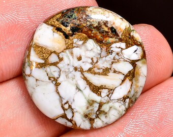 Cabujón redondo de turquesa y cobre búfalo blanco (23 x 23 x 4 mm)