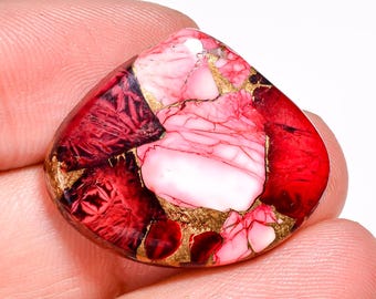 Cabujón en forma de corazón de turquesa y cobre rojo, gema de 24 quilates (22 x 27 x 4 mm)