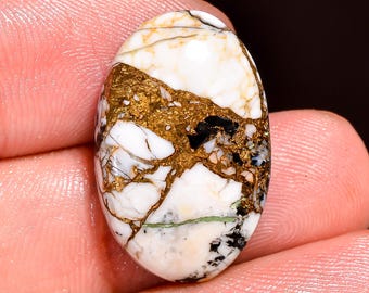 Cabujón ovalado de turquesa blanca búfalo color cobre, gema natural (22 x 15 x 5 mm, 15 quilates)