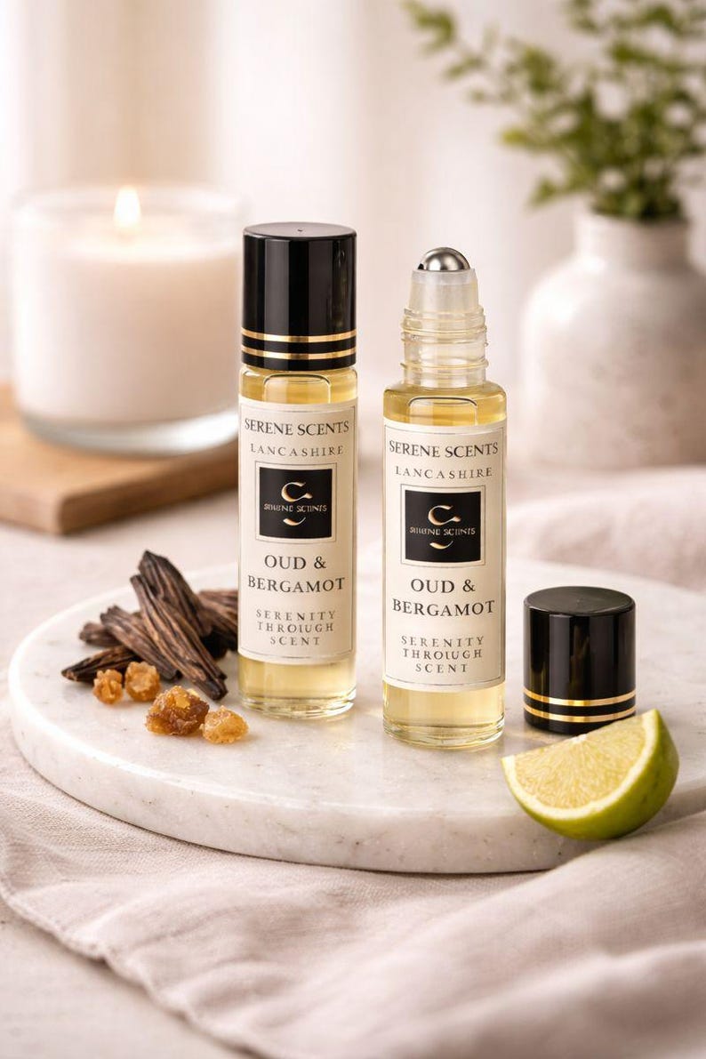 Oud & Bergamot Perfume Oil Rollerball | 10ml | Fresh Citrus Oud Unisex Scent | Alcohol Free | Vegan image 3