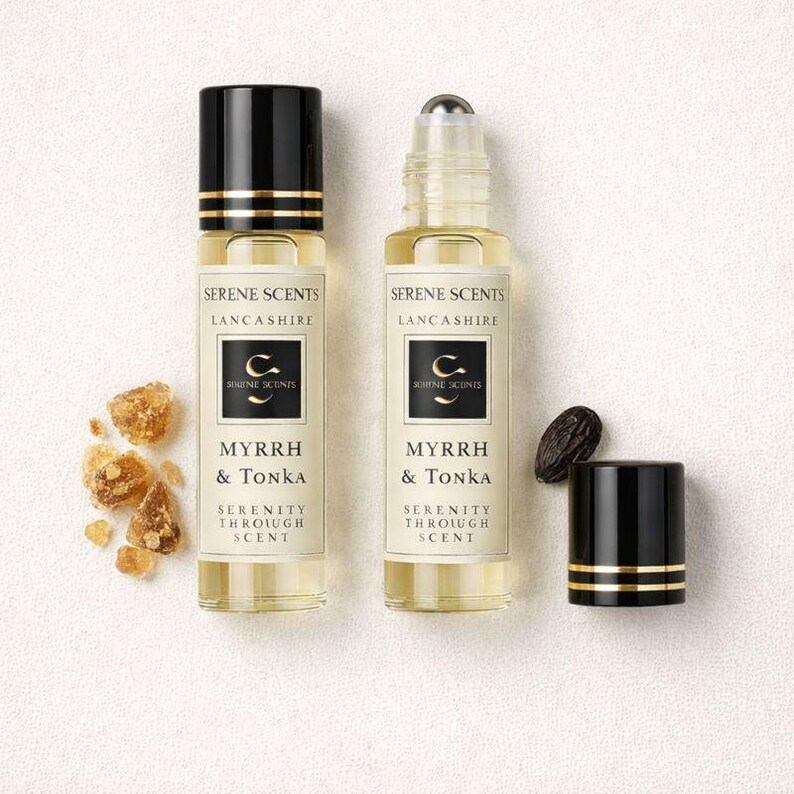 Myrrh & Tonka Perfume Oil Rollerball | 10ml | Warm Amber Unisex Scent | Alcohol Free | Vegan image 2
