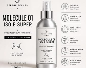 Molecule 01 ISO E Super Perfume Spray 100ml, Molecular Skin Scent, Woody Amber Unisex Fragrance, Long Lasting Layering Perfume