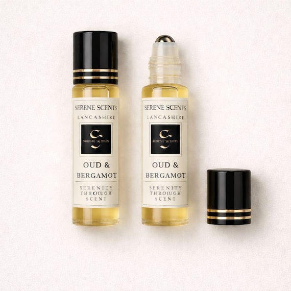 Oud & Bergamot Perfume Oil Rollerball | 10ml | Fresh Citrus Oud Unisex Scent | Alcohol Free | Vegan