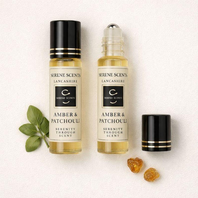 Amber & Patchouli Perfume Oil Rollerball 10ml| Alcohol Free | Vegan | Unisex Scent image 2