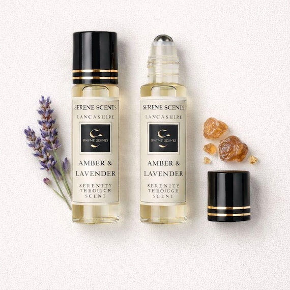 Amber & Lavender Perfume Oil Rollerball 10ml | Alcohol Free | Vegan  | Calming Warm Unisex Scent