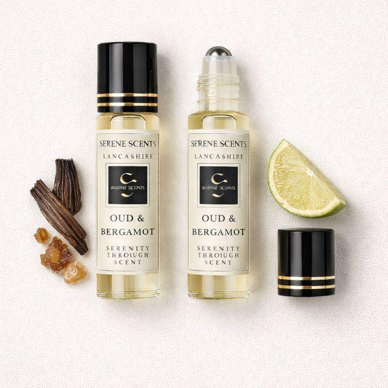 Oud & Bergamot Perfume Oil Rollerball | 10ml | Fresh Citrus Oud Unisex Scent | Alcohol Free | Vegan image 2