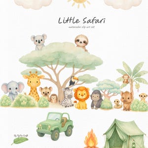 Animaux de safari aquarelle cliparts jungle bohème pour invitations DIY, déco chambre bébé, impressions murales, sublimation & scrapbooking