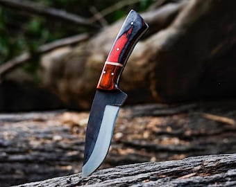 Hand Forged Carbon Steel Hunting Knife - Rosewood Handle, leather Sheath