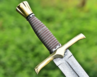 Handmade Damascus Steel Viking style Sword | Medieval Cosplay & fantasy sword with Leather Sheath.