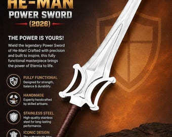 He-Man Power Sword Replica - Masters of the Universe Steel Sword Cosplay Prop Collectible - MOTU Fantasy Sword Gift for Him