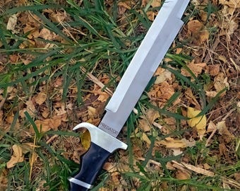 Handmade Predator Bowie Knife, 5160 Spring Steel, Buffalo Horn Handle, Leather Sheath