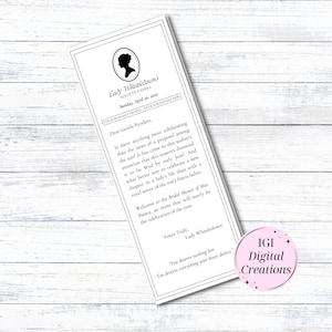 Lady Whistledown&#39;s Society Papers Bridal Shower Brochure -  Editable Template