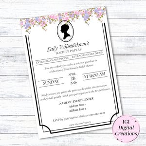 Bridgerton Themed Bridal Shower Invitation - Editable Template