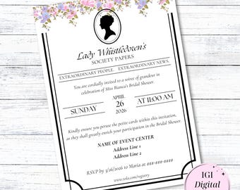 Bridgerton Themed Bridal Shower Invitation - Editable Template