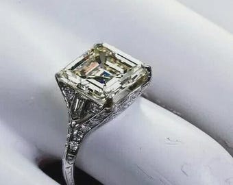 Vintage Art Deco Style Asscher Cut Moissanite Ring, 925 Sterling Silver Luxury Wedding/Engagement Proposal Ring