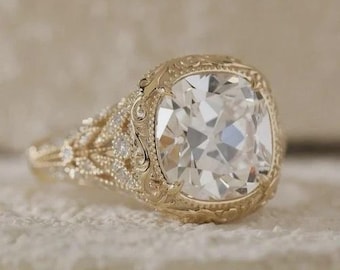 Art Deco Style Cushion Cut Moissanite Ring, 925 Sterling Silver Beautiful Filigree Wedding/Engagement Ring