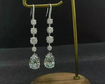 4Ct Pear Cut Moissanite 925 Sterling Silver Engagement/Wedding Drop Dangle Earrings, Anniversary Gift