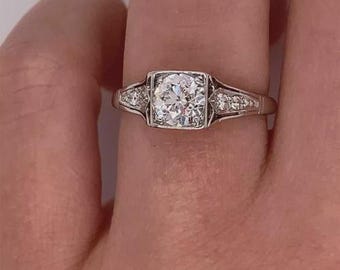 Art Deco Style Round Cut Moissanite Ring, 925 Sterling Silver Filigree Wedding/Engagement Ring