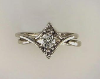 Art Deco Style Sterling Silver Engagement Ring Set, Lab Created Diamond CZ Bridal Band