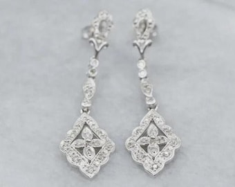 Art Deco Style Round Cut Moissanite Dangle/Drop Earrings, 925 Silver Women's Earrings