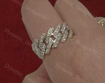 Men's Cuban Link Style 2Ct Round Cut Moissanite Engagement Ring, 14K Yellow Gold 925 Silver Anniversary Gift Ring