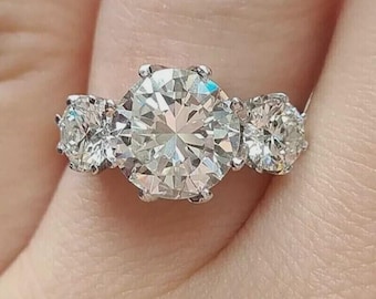 3Ct Round Cut Moissanite Three Stone Ring, 925 Sterling Silver Minimalist Wedding/Engagement Ring For Woman's