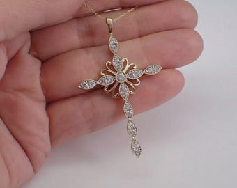 2.75Ct Round Moissanite Cross Pendant, Yellow Finish 925 Sterling Silver Engagement Necklace