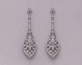 Art Deco Vintage Style Round Cut Moissanite 925 Sterling Silver Drop/Dangle Earrings