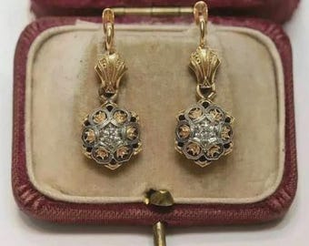 Art Deco Style Round Cut Moissanite 14K Yellow Gold Finish Leverback Engagement/Wedding Earrings