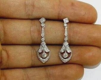 Art Deco Style Moissanite Drop/Dangle Earrings, 925 Silver Anniversary Gift Earrings