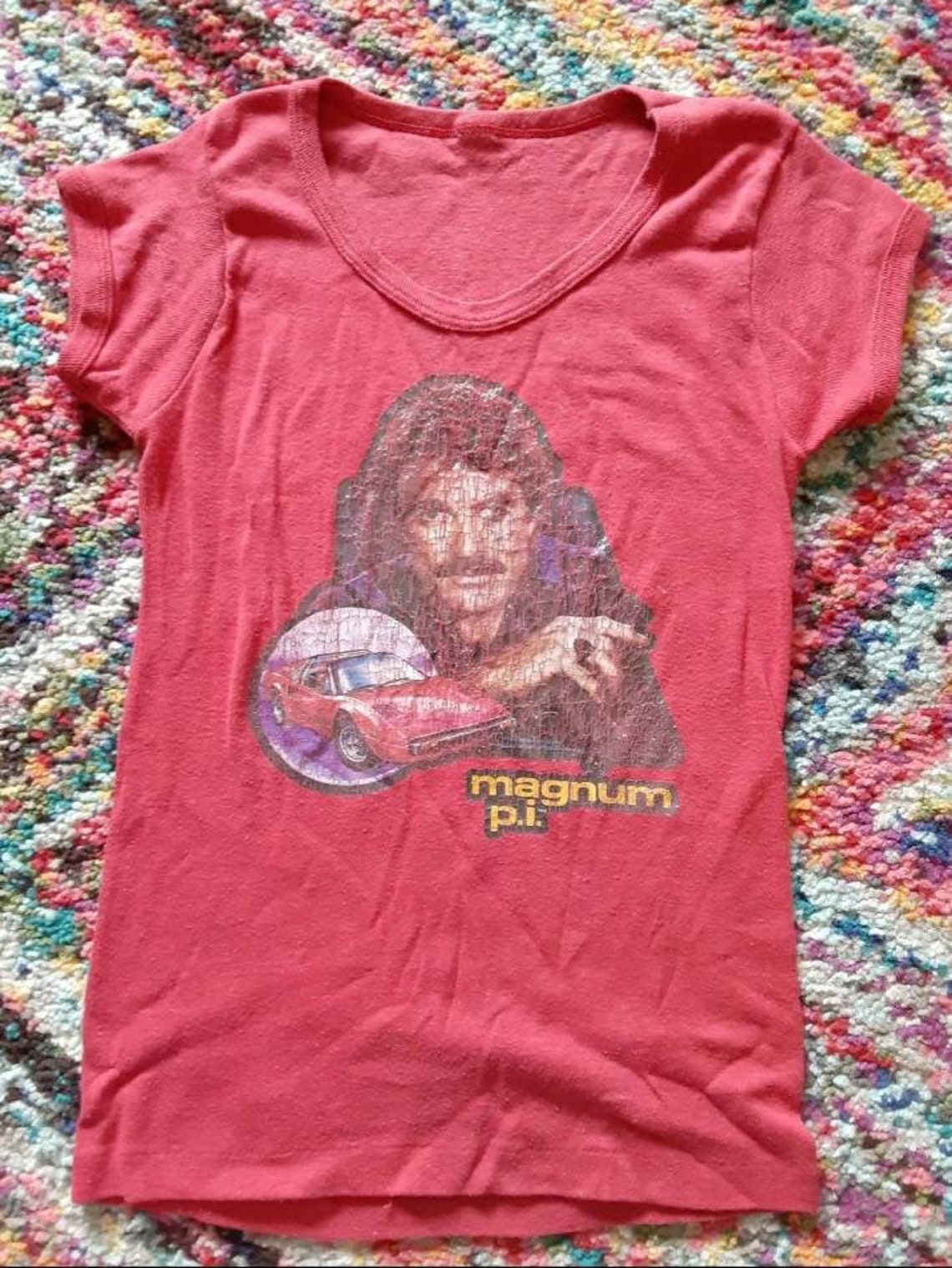 Vintage 1980s red Magnum PI women's tee shirt | Etsy