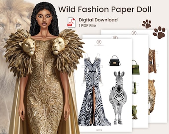 Wild Fashion Paper Doll | Printable Animal Capsule Wardrobe | Safari Cutout DIY Dress Up