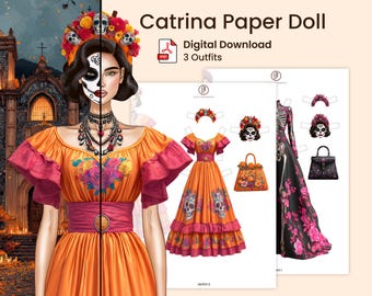 Catrina Printable Paper Doll | Mexican Fiesta Dress Up | La Catrina Download | Day of the Dead | Dia de los Muertos